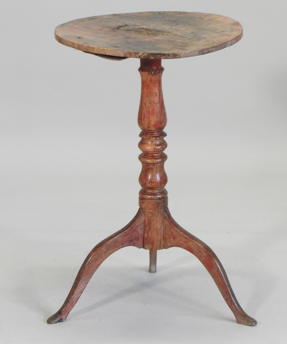 An early 19th century burr elm occasional table, on a baluster turned column and tripod base, - Image 3 of 7