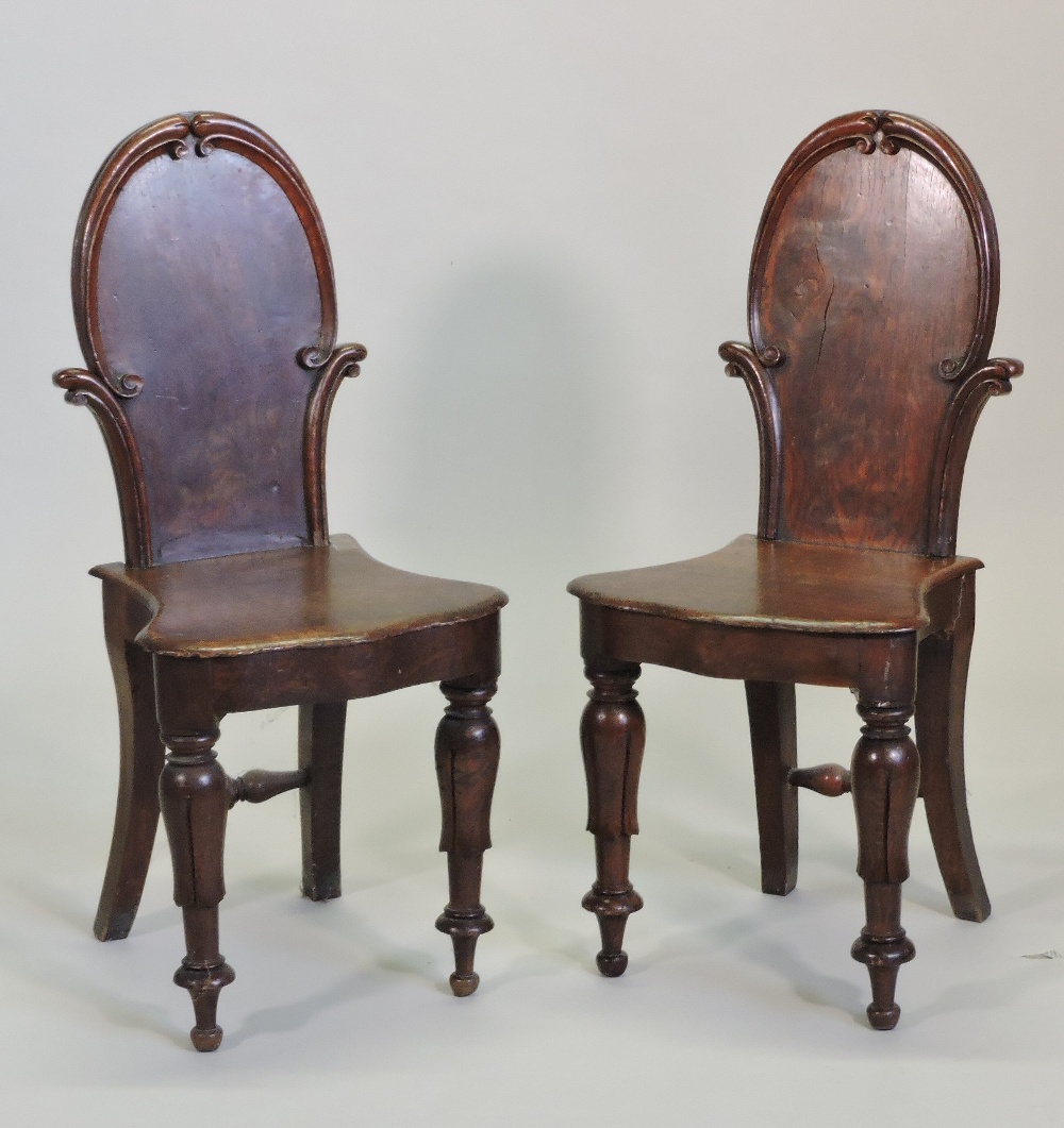 A pair of 19th century oak hall chairs, each with a shield shaped back and solid seat, - Image 4 of 7