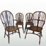 A near set of eight 19th century elm wheelback dining chair,