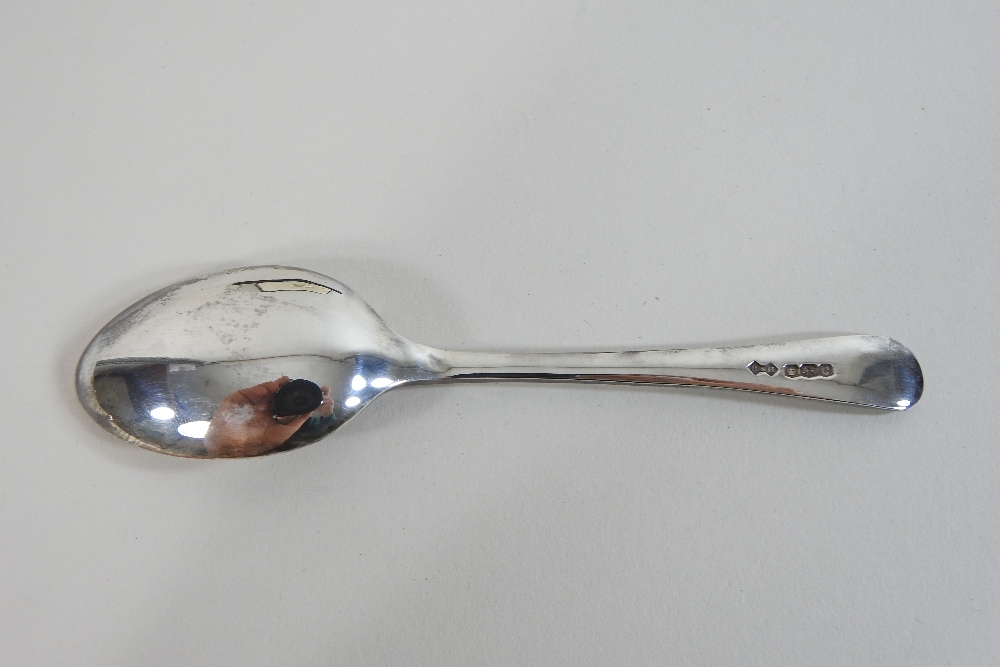 A George III silver table spoon, marks rubbed engraved M*S, marks rubbed, 20cm long, - Image 9 of 12