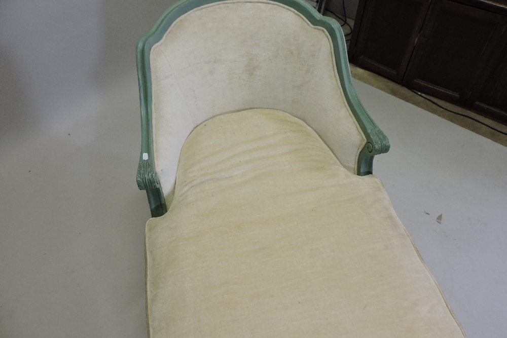 A French style cream upholstered and green painted day bed, on turned and reeded legs, - Image 8 of 9