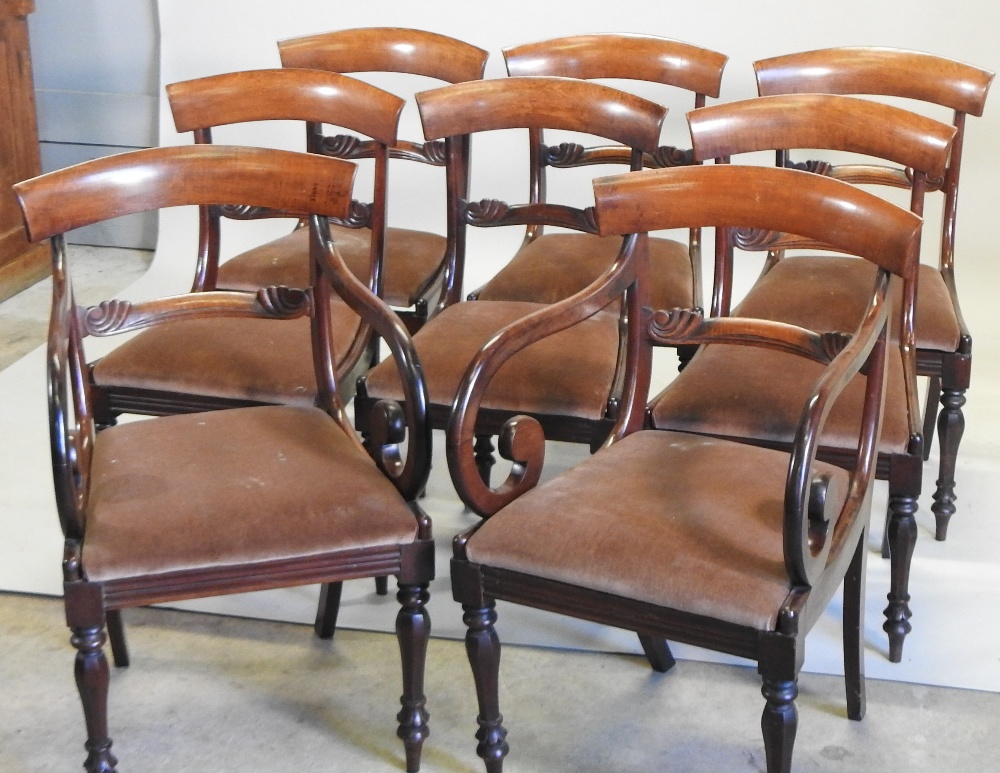 A set of eight William IV carved mahogany dining chairs, each having a bar back and drop in seat, - Image 5 of 7