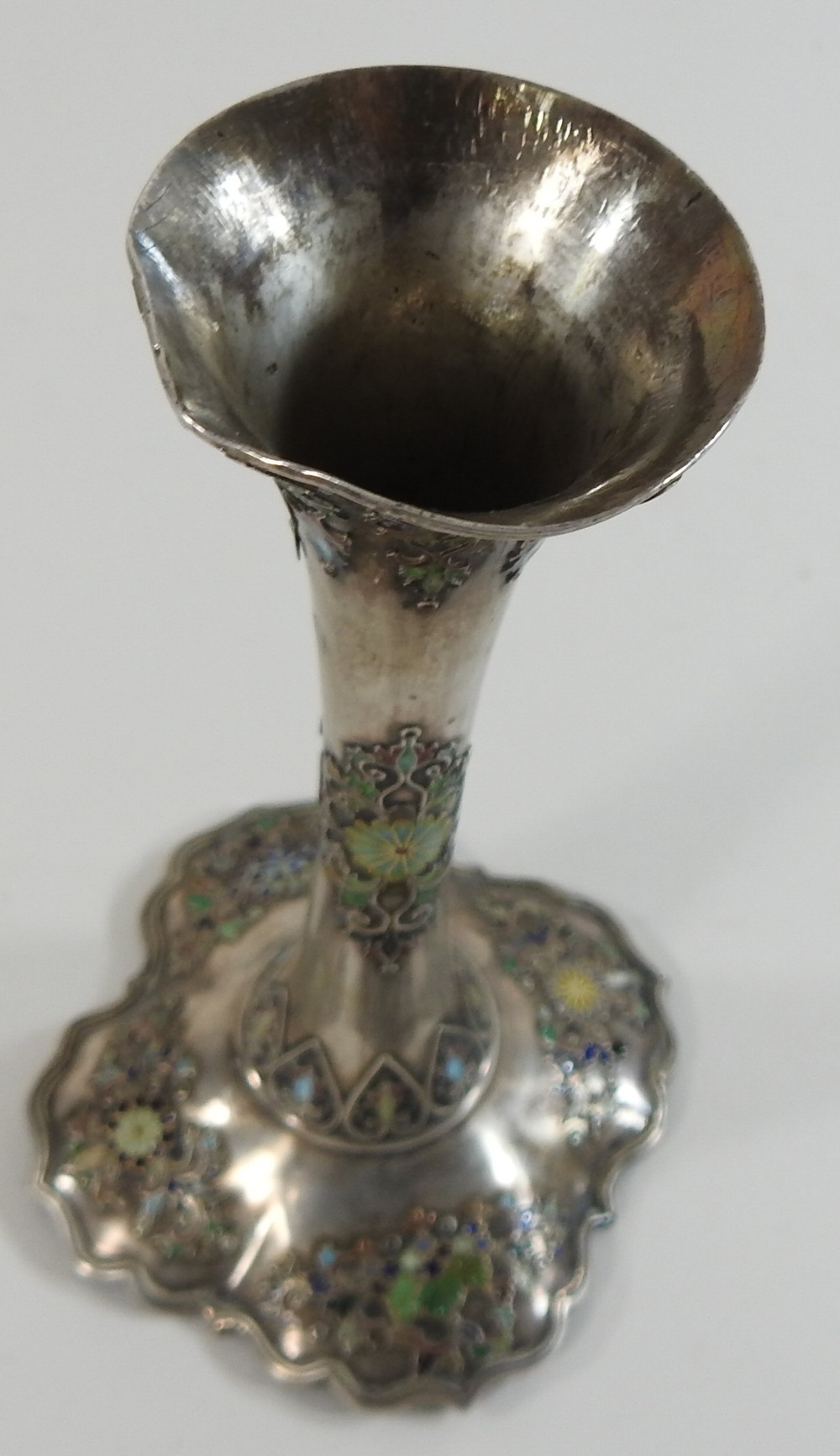 An early 20th century Eastern silver and enamelled vase, of tapered shape, - Image 5 of 6