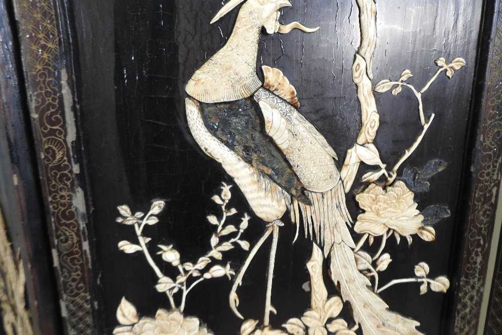 A Japanese four fold Shibayama dressing screen, decorated with flora and fauna, - Image 11 of 22