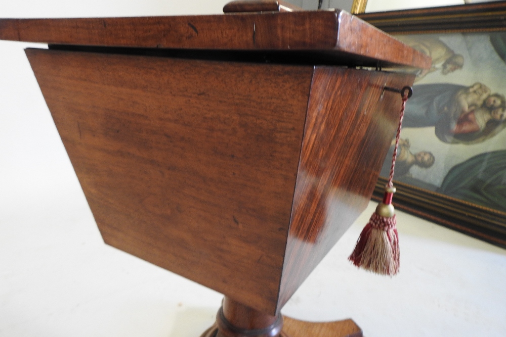 A Regency mahogany teapoy, on a turned column and platform base, - Image 7 of 8