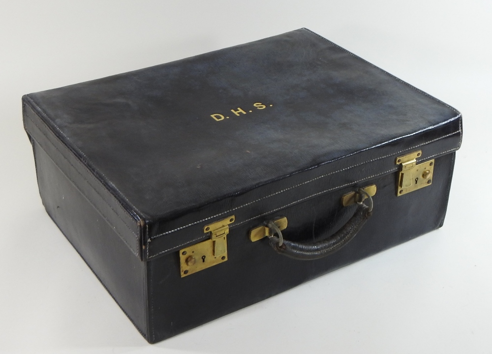 An early 20th century travelling vanity case, inscribed in gold with the initials DHS to the lid, - Image 7 of 17