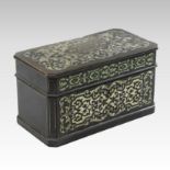 An early 19th century continental rosewood, cut brass and mother of pearl inlaid tea caddy,