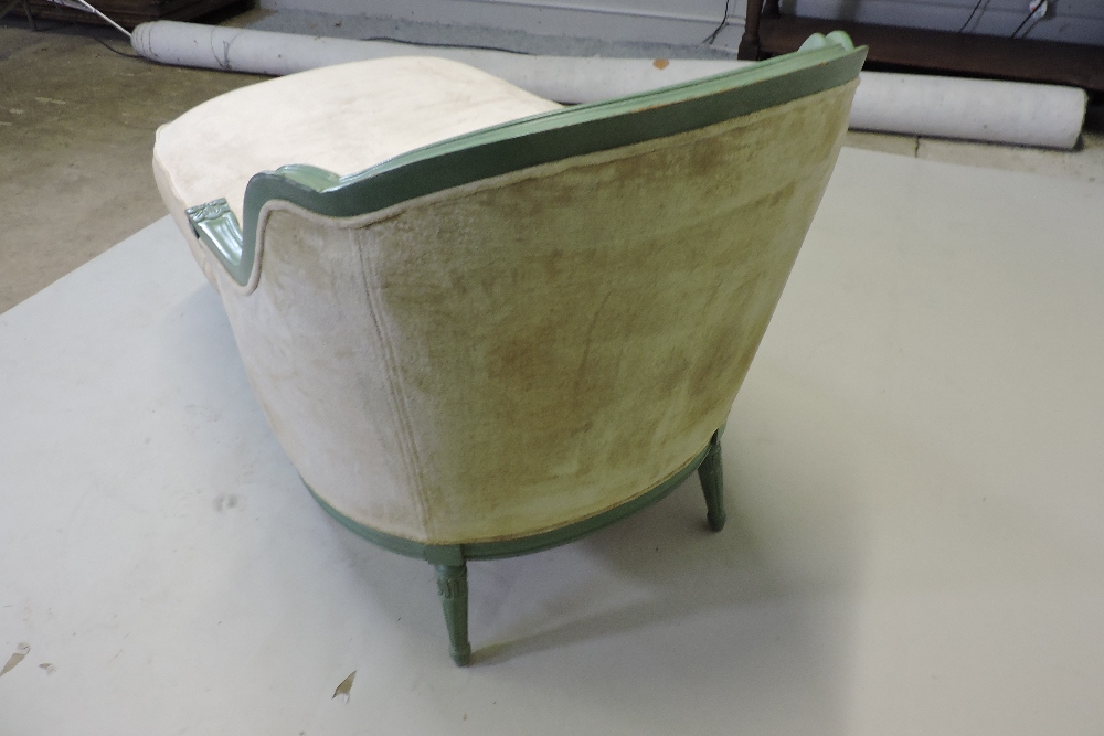 A French style cream upholstered and green painted day bed, on turned and reeded legs, - Image 2 of 9