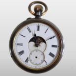 A rare 19th century gun metal cased calendar pocket watch,