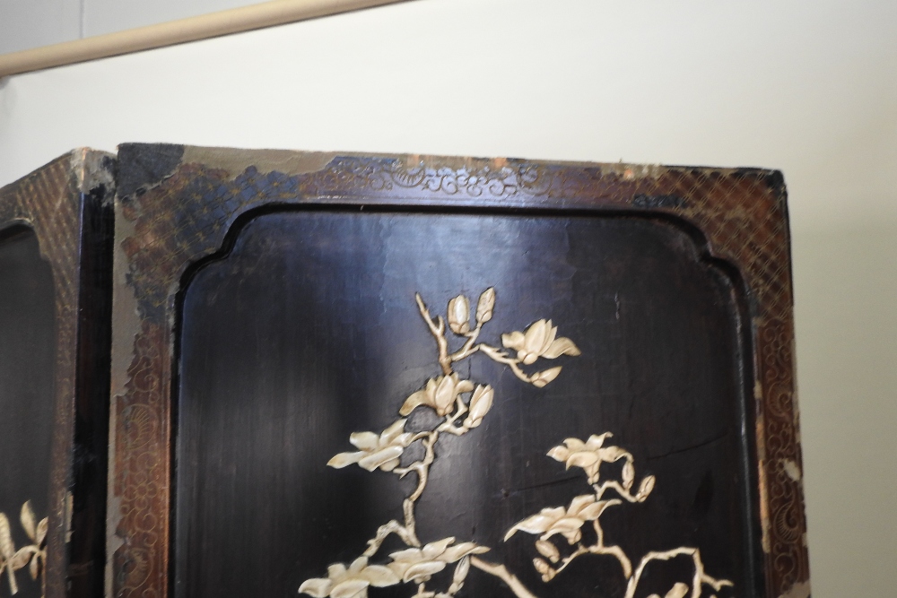 A Japanese four fold Shibayama dressing screen, decorated with flora and fauna, - Image 18 of 22