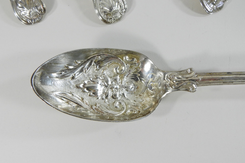 A set of six early 20th century silver Queens pattern dessert spoons, London 1901, - Image 3 of 6