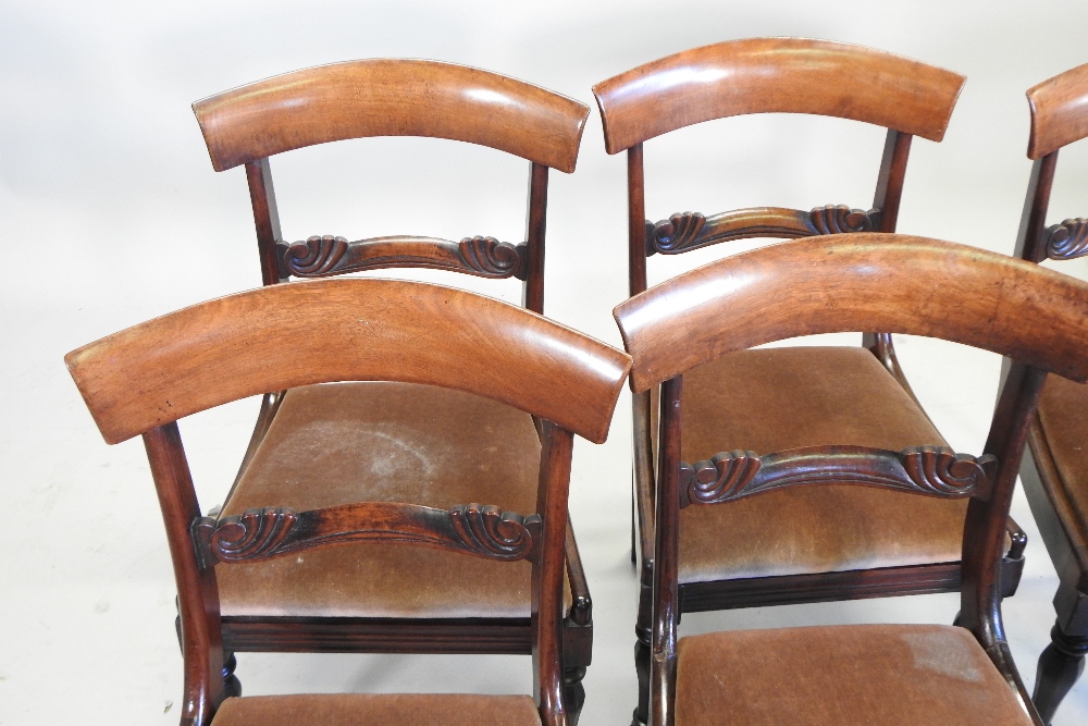 A set of eight William IV carved mahogany dining chairs, each having a bar back and drop in seat, - Image 6 of 7