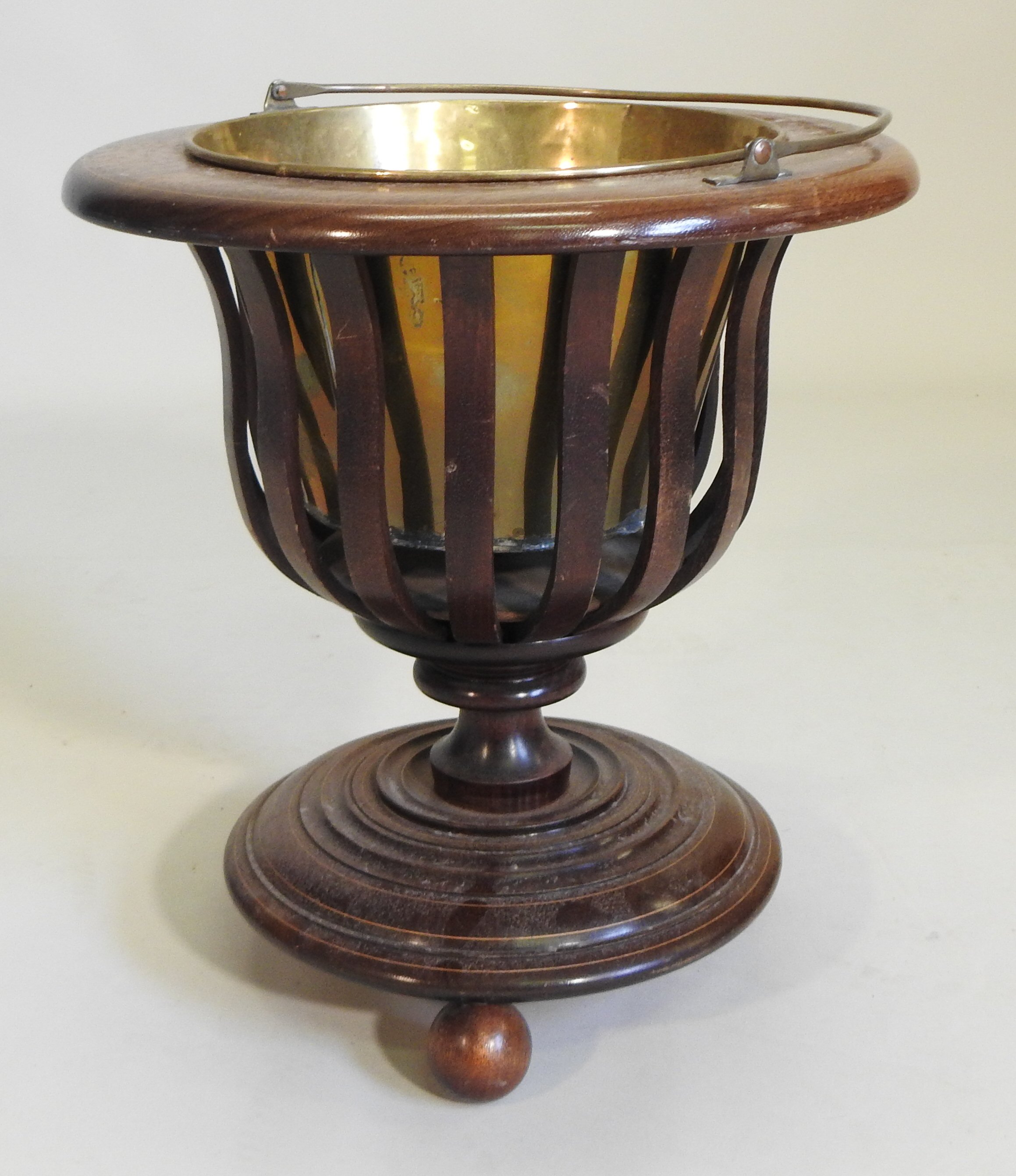 A Dutch mahogany peat bucket, with brass liner, standing on three ball feet, - Image 3 of 6