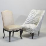 A 19th century cream upholstered nursing chair, on square legs terminating in castors,