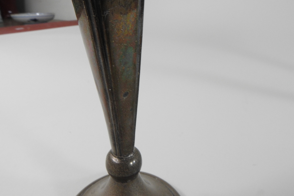 A pair of early 20th century silver spill vases, each of slender shape, with an undulating rim, - Image 3 of 8