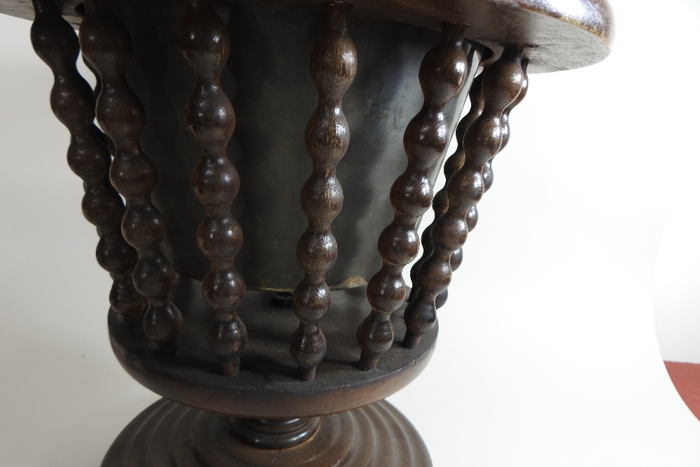 A 19th century oak peat bucket, with a brass liner, standing on three ball feet, 45cm high, - Image 8 of 8