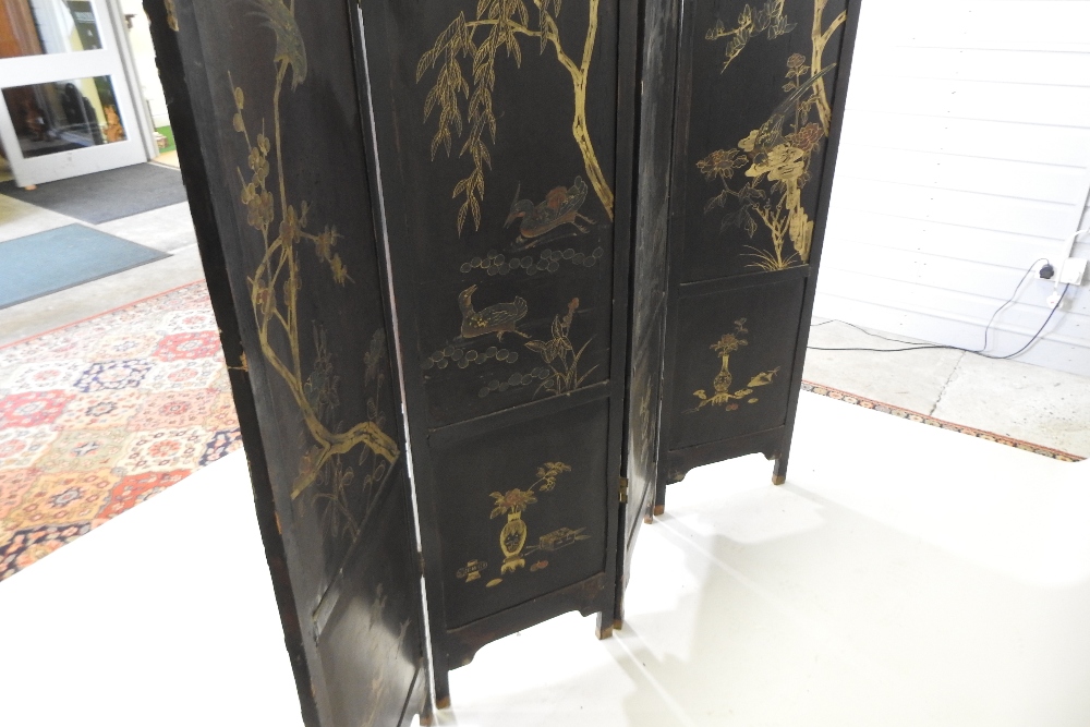 A Japanese four fold Shibayama dressing screen, decorated with flora and fauna, - Image 3 of 22