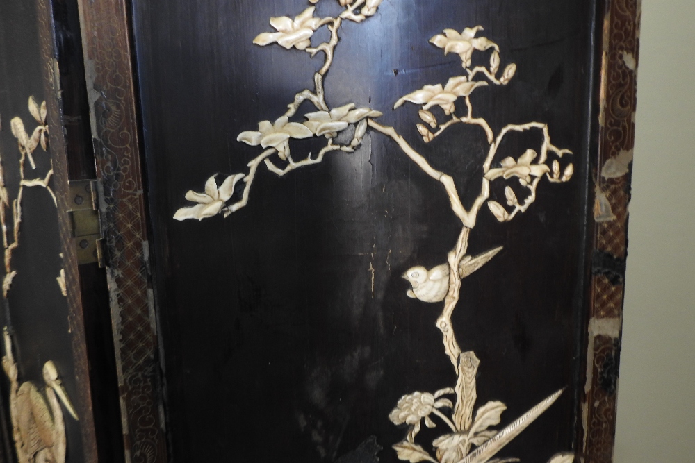 A Japanese four fold Shibayama dressing screen, decorated with flora and fauna, - Image 19 of 22