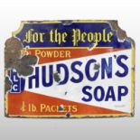 A vintage enamel advertising sign, 'Hudson's Soap',