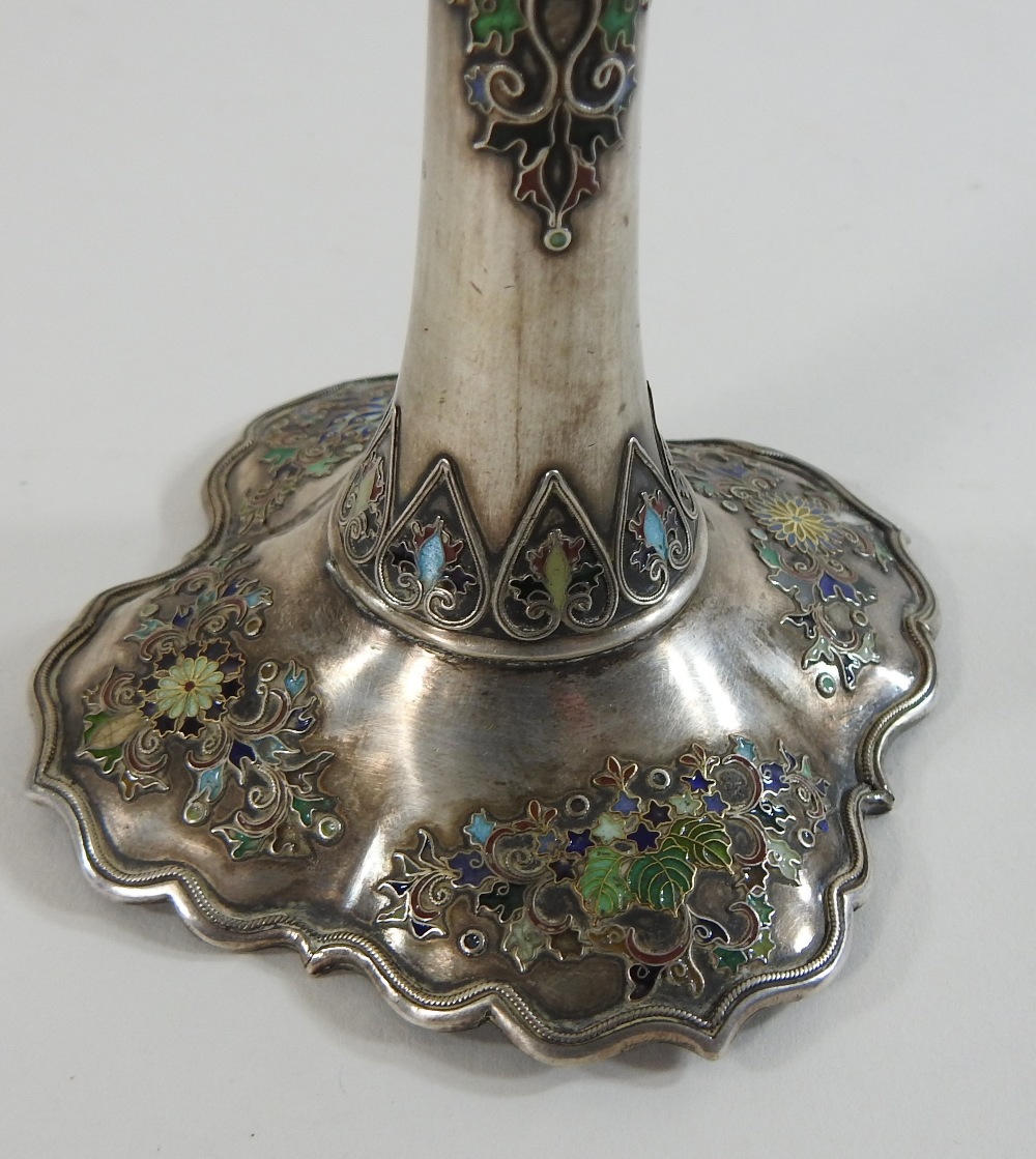 An early 20th century Eastern silver and enamelled vase, of tapered shape, - Image 6 of 6