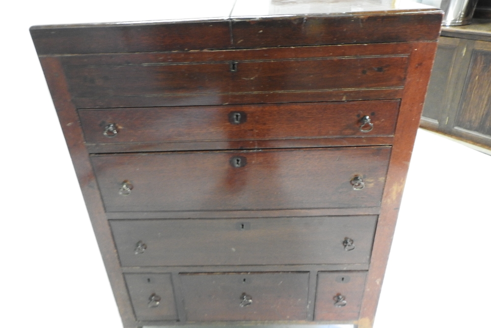 A George III mahogany enclosed washstand, with a dual hinged top and cupboards below, - Image 6 of 12