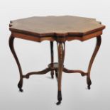 A good quality Edwardian rosewood, bone and satinwood inlaid centre table, with a shaped square top,