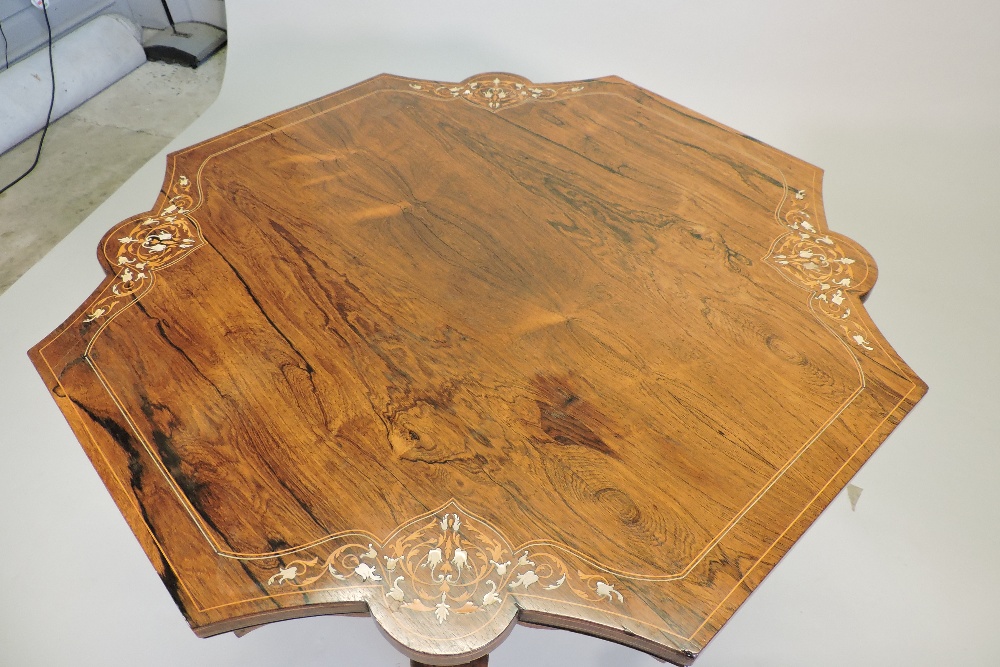 A good quality Edwardian rosewood, bone and satinwood inlaid centre table, with a shaped square top, - Image 6 of 7