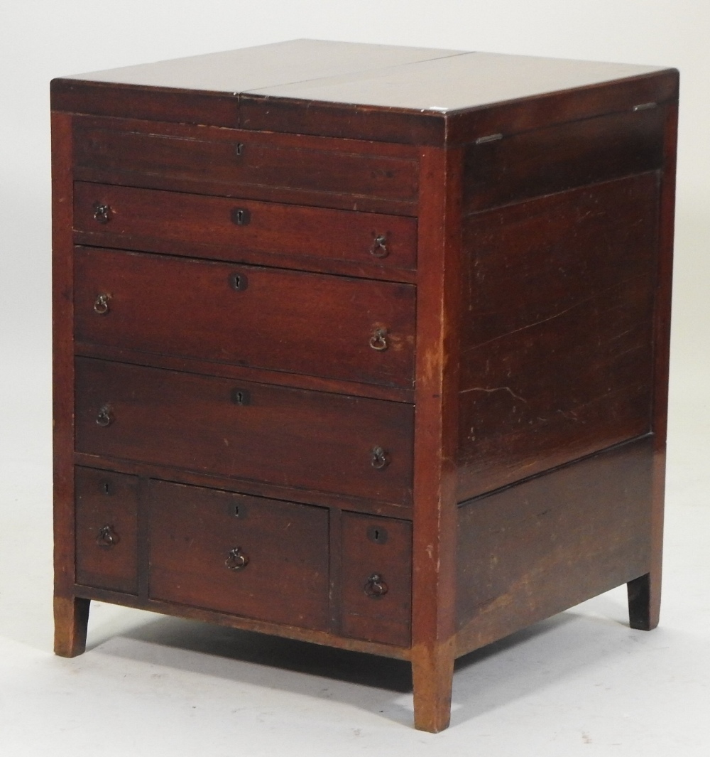 A George III mahogany enclosed washstand, with a dual hinged top and cupboards below, - Image 4 of 12