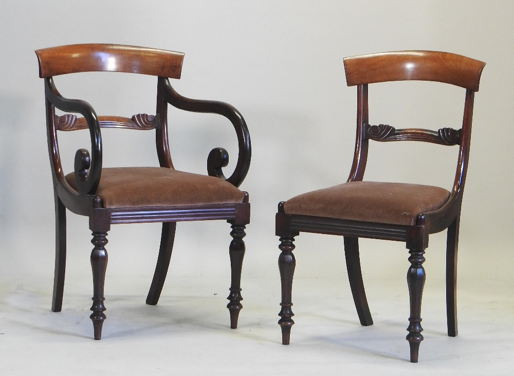A set of eight William IV carved mahogany dining chairs, each having a bar back and drop in seat, - Image 4 of 7