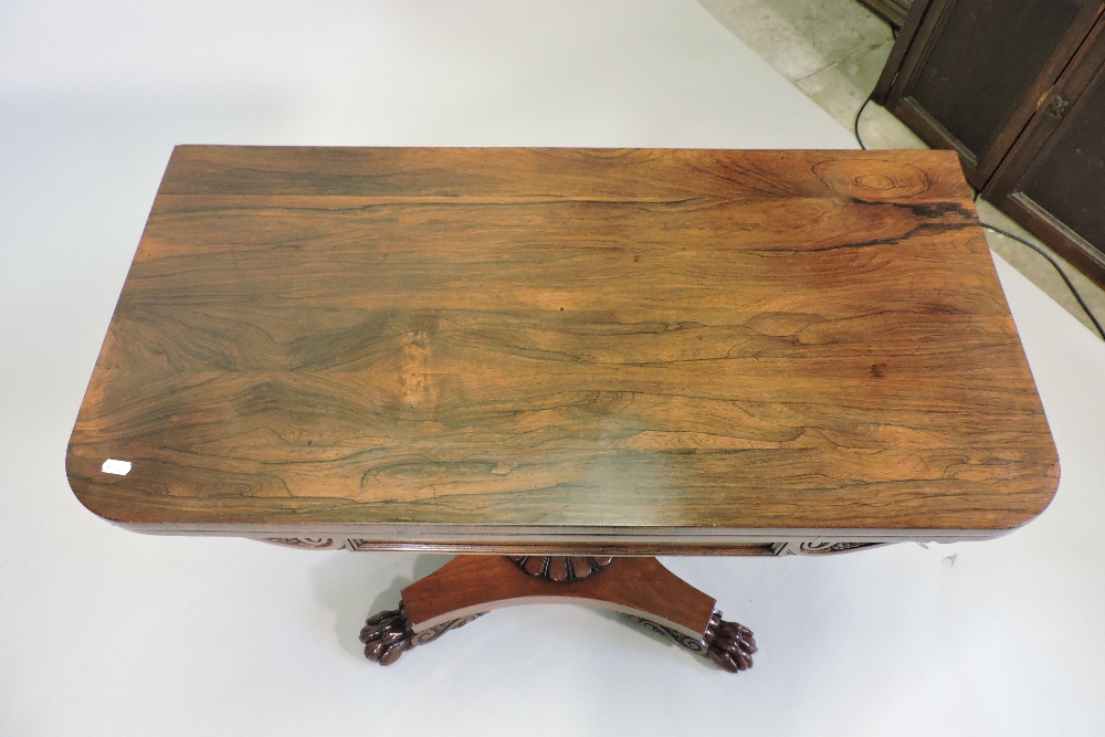 A William IV rosewood D shaped folding card table, on a fluted column and platform base, - Image 5 of 5