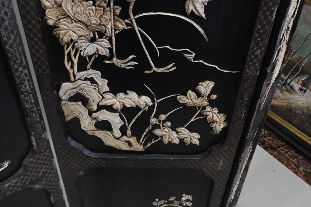 A Japanese four fold Shibayama dressing screen, decorated with flora and fauna, - Image 16 of 22