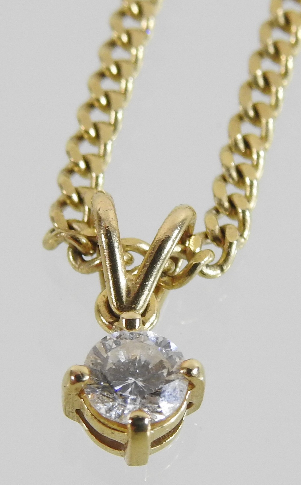 An 18 carat gold curb link necklace, with a single stone diamond pendant, 20cm, - Image 6 of 6