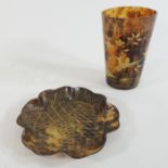 A Japanese Meiji tortoiseshell and gilt decorated beaker, impressed marks to base, 9cm high.