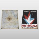 A vintage enamel advertising sign, 'Butagaz', together with a Michelin map of England,