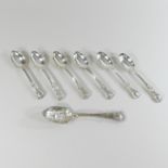 A set of six early 20th century silver Queens pattern dessert spoons, London 1901,