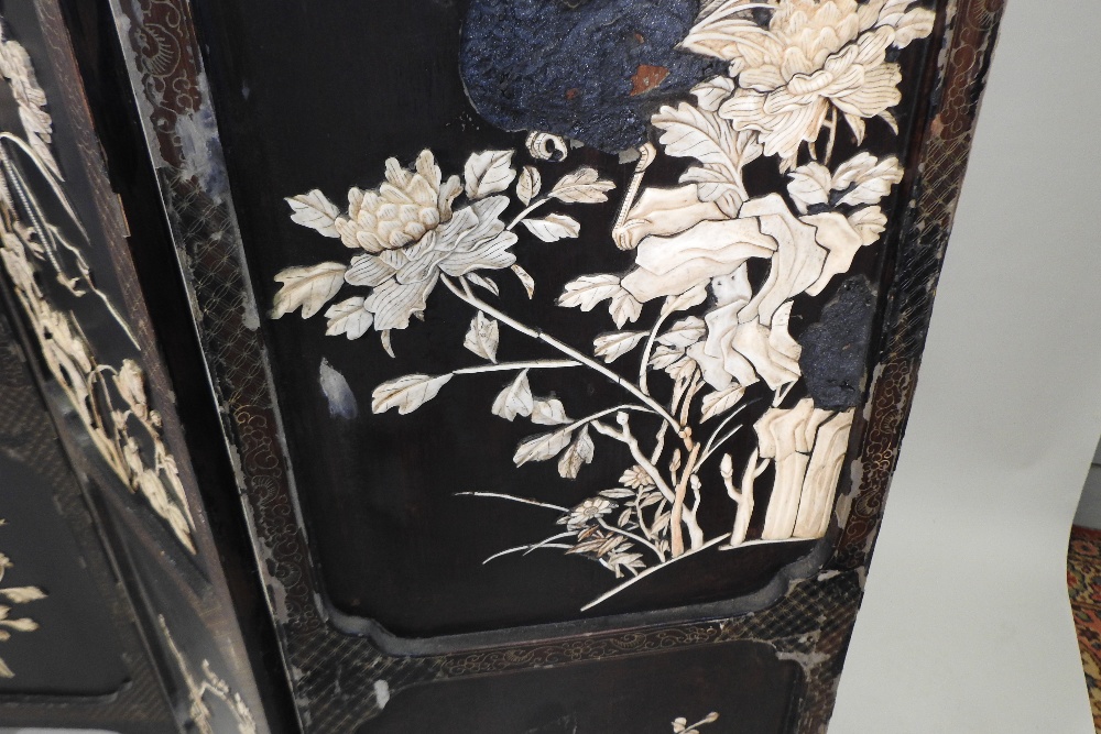A Japanese four fold Shibayama dressing screen, decorated with flora and fauna, - Image 21 of 22