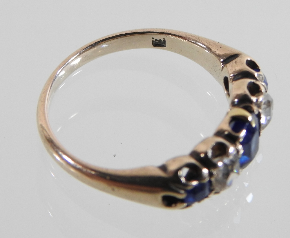A 15 carat gold sapphire and diamond five stone ring, - Image 3 of 3