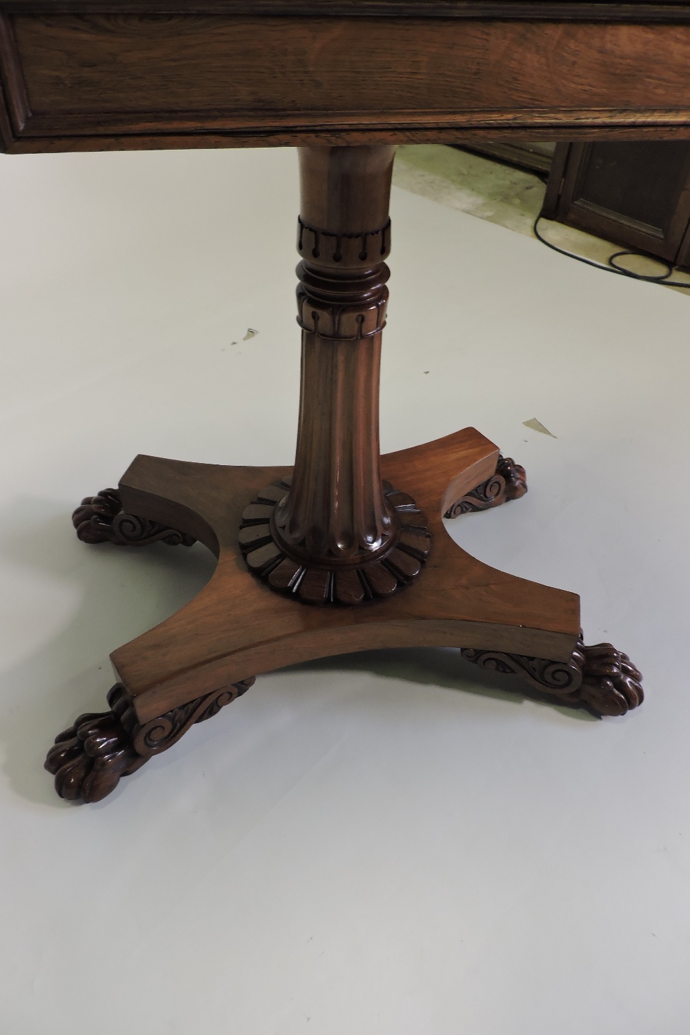 A William IV rosewood D shaped folding card table, on a fluted column and platform base, - Image 3 of 5