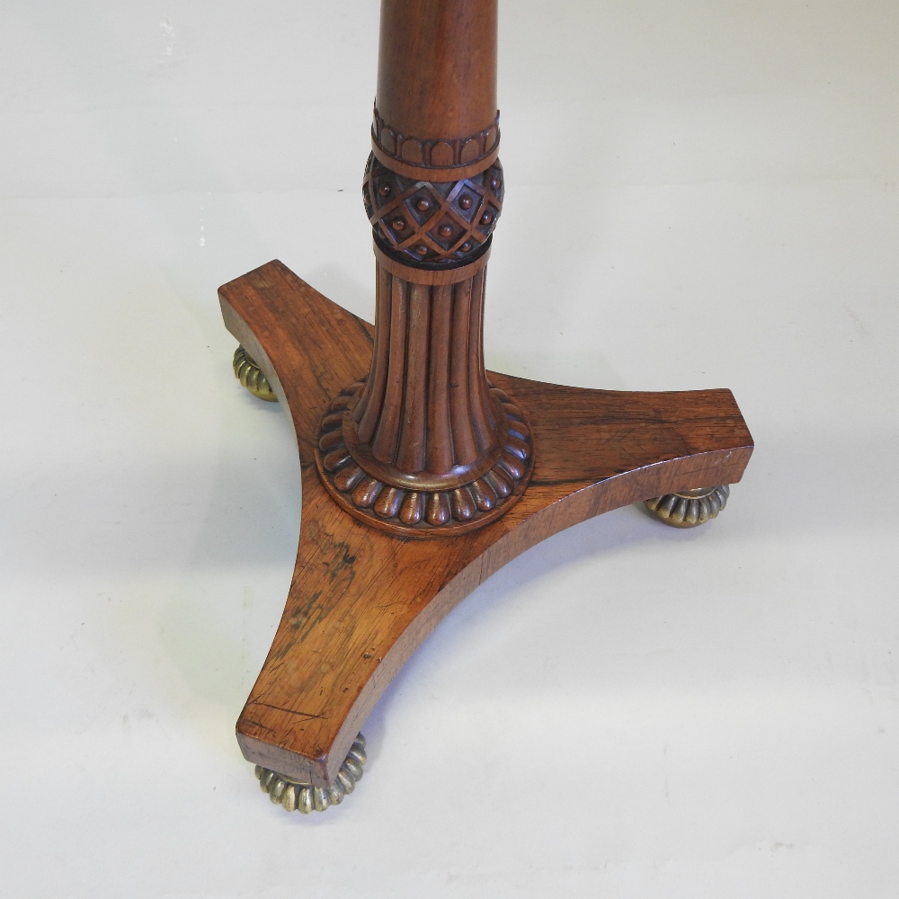 A late Regency rosewood needlepoint pole screen, on fluted column and a triform base, - Image 6 of 8