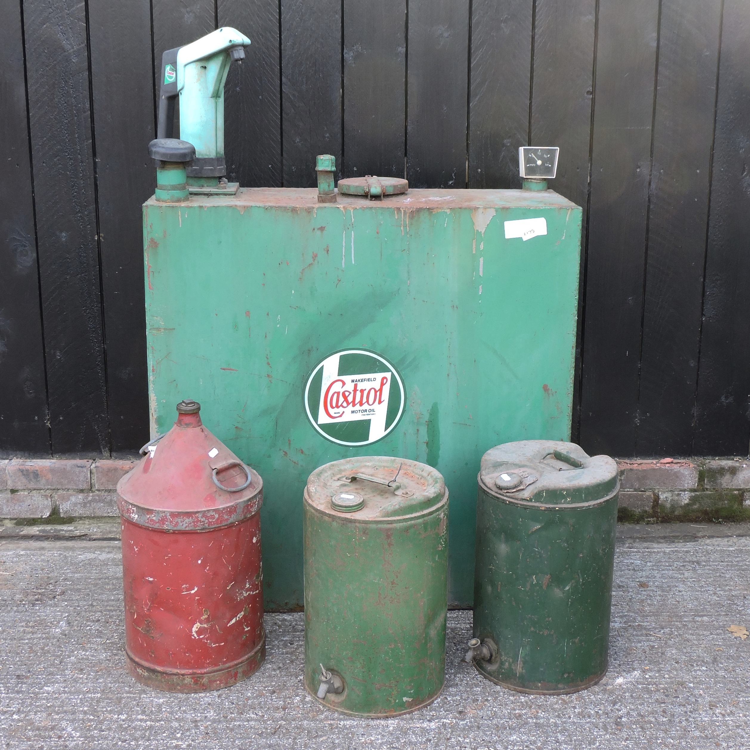 A green painted Castrol motor oil tank, 92cm,