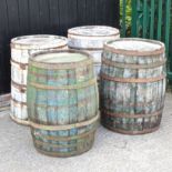 A pair of large coopered barrels, 100cm high,