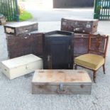 A collection of trunks and boxes, largest 100cm,