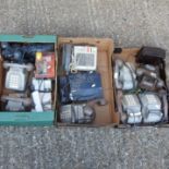 Three boxes of various vintage telephones