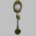 A French brass cased and painted farmhouse clock, the enamel dial signed Adolph Lebeau, Longueville,