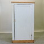 A grey painted pine hall cupboard,