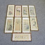 A set of nine Chinese silk pictures,