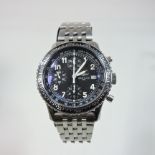 A Breitling Aviastar steel cased gentleman's wristwatch, the signed black dial with Arabic hours,