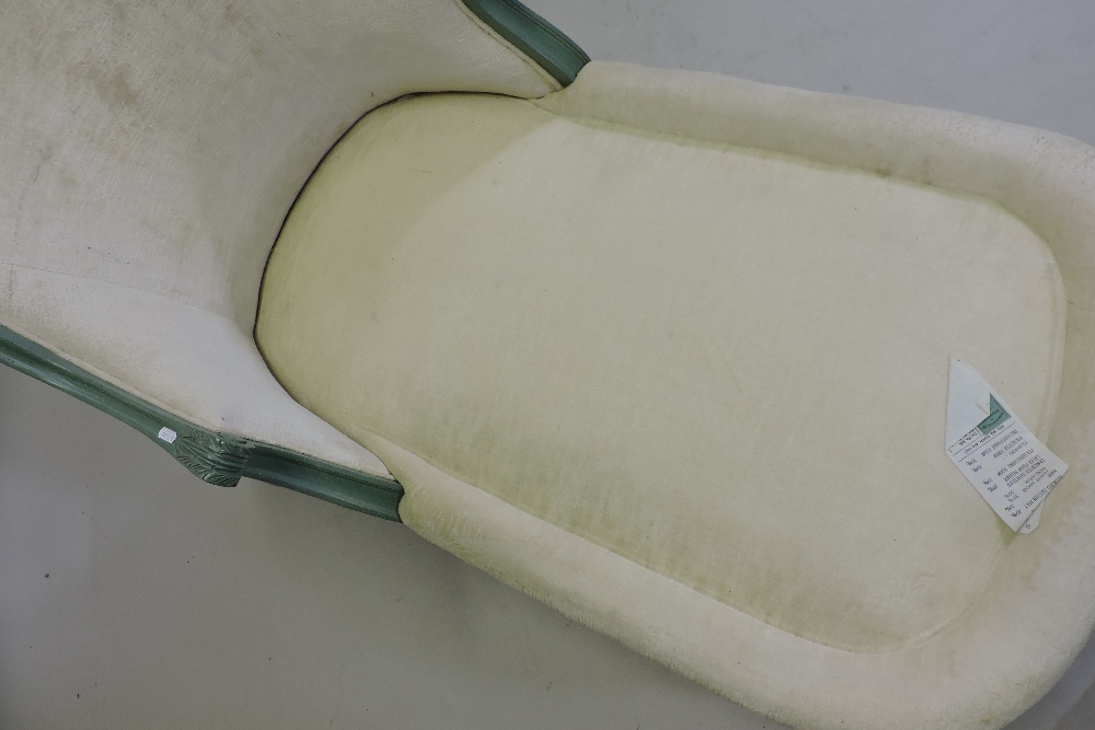 A French style cream upholstered and green painted day bed, on turned and reeded legs, - Image 3 of 9