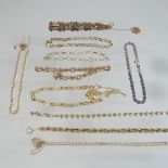 A collection of ten various gold and plated bracelets