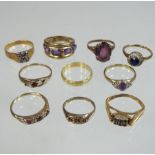 A collection of ten various gold and gem set rings,